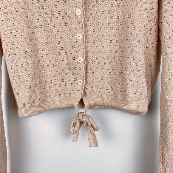 Free People Betty Button Down Tie-Front Pointelle Collared Sweater Size L - Picture 5 of 10